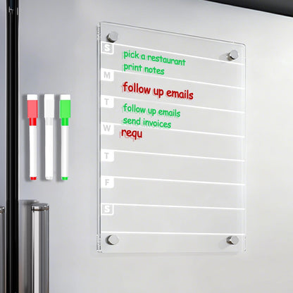 Magnetic Dry Erase Weekly Planner Board for Fridge, 12 X 8 inch Acrylic Calendar Whiteboard with 3 Markers