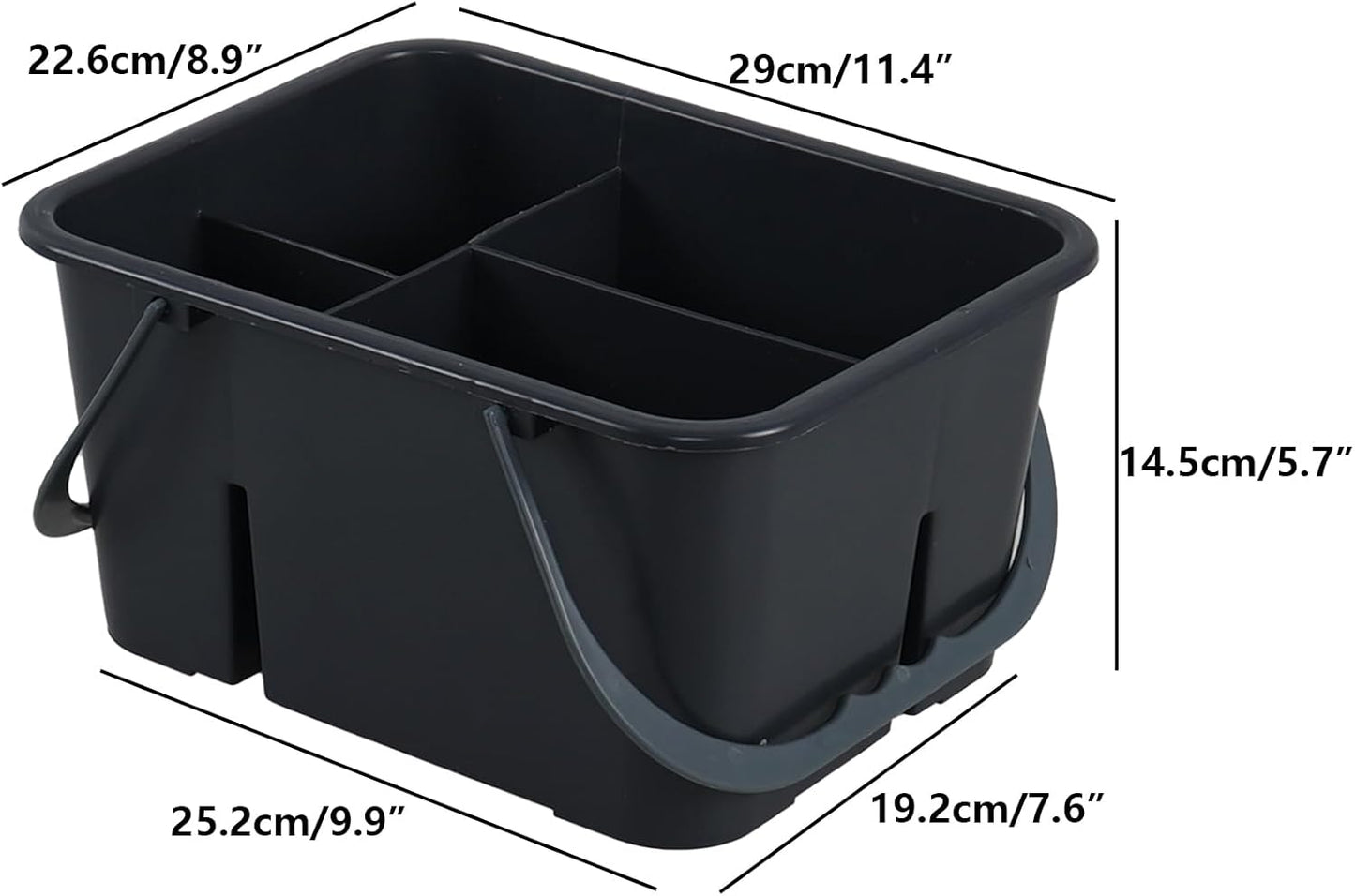 Ramddy 4 Compartment Plastic Caddy for Cleaning Supplies, Carry Caddy Organizer with Handle, Gray, 1 Pack