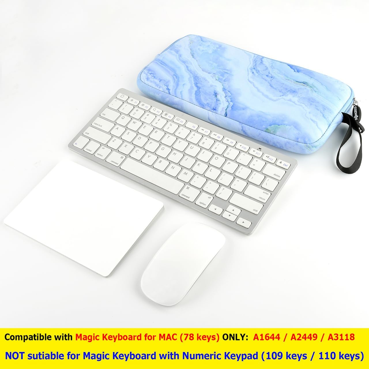 Neoprene Carrying Keyboard Sleeve Case Bag Protection Pouch Compatible with Magic Keyboard 1 & 2, Wireless Keyboard, Magic Mouse, Magic Trackpad and Wireless Trackpad (White Marble Pattern) …