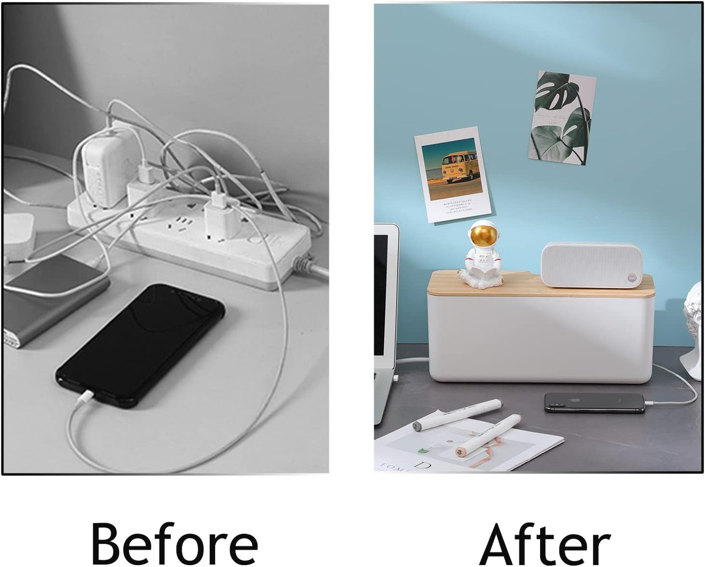 Changsuo Cable Management Box Set Cable Organizer Boxes for Extension Cord Power Stripe Surge Protector Wire Management Organizer Cover Hider for Desk Home Office Kitchen (Small & Large White)