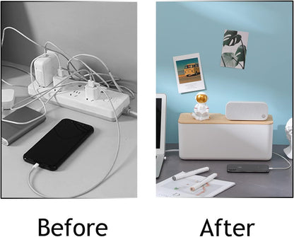 Changsuo Cable Management Box Set Cable Organizer Boxes for Extension Cord Power Stripe Surge Protector Wire Management Organizer Cover Hider for Desk Home Office Kitchen (Small & Large White)