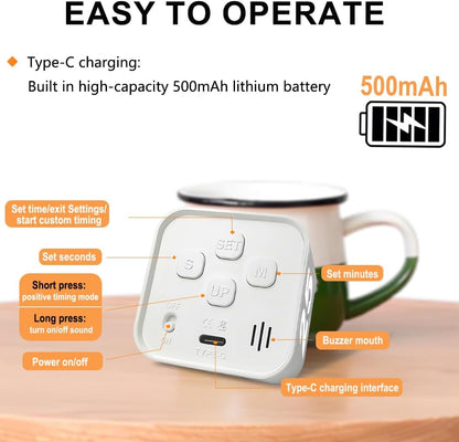 Visual Rotating Timer with 5, 10, 25 50 Minutes Preset, Desk Cube Count Down/up Timer, Rechargeable Custom-time Mute/Sound, Ideal for ADHD Work Learning Kitchen, Black