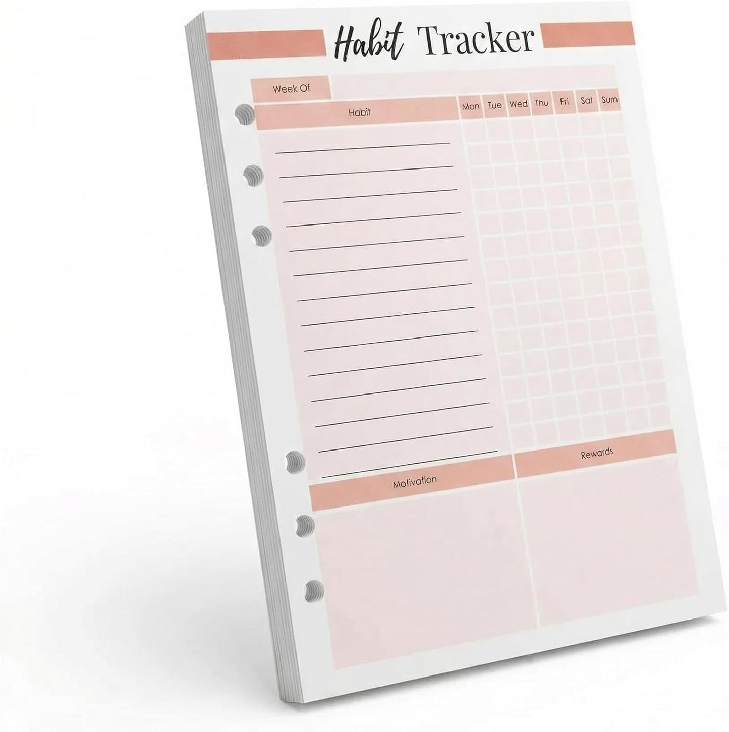 A5 Weekly Habit Tracker Inserts - Motivation & Rewards Pages for Weekly Goals and Consistency, Double-Sided 6-Hole Refill for A5 Binders, 50 Sheets, 100 Pages