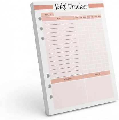 A5 Weekly Habit Tracker Inserts - Motivation & Rewards Pages for Weekly Goals and Consistency, Double-Sided 6-Hole Refill for A5 Binders, 50 Sheets, 100 Pages