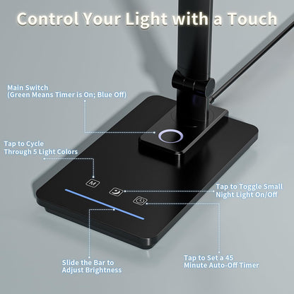 ELECTRI LED Desk Lamp, Touch Desk Light with USB Port, 5 Color & Stepless Dimming, 360° Rotatable ＆ Foldable, Reading Lamp for Table Study Work Office Nail Craft Puzzle(with Adapter) (White)