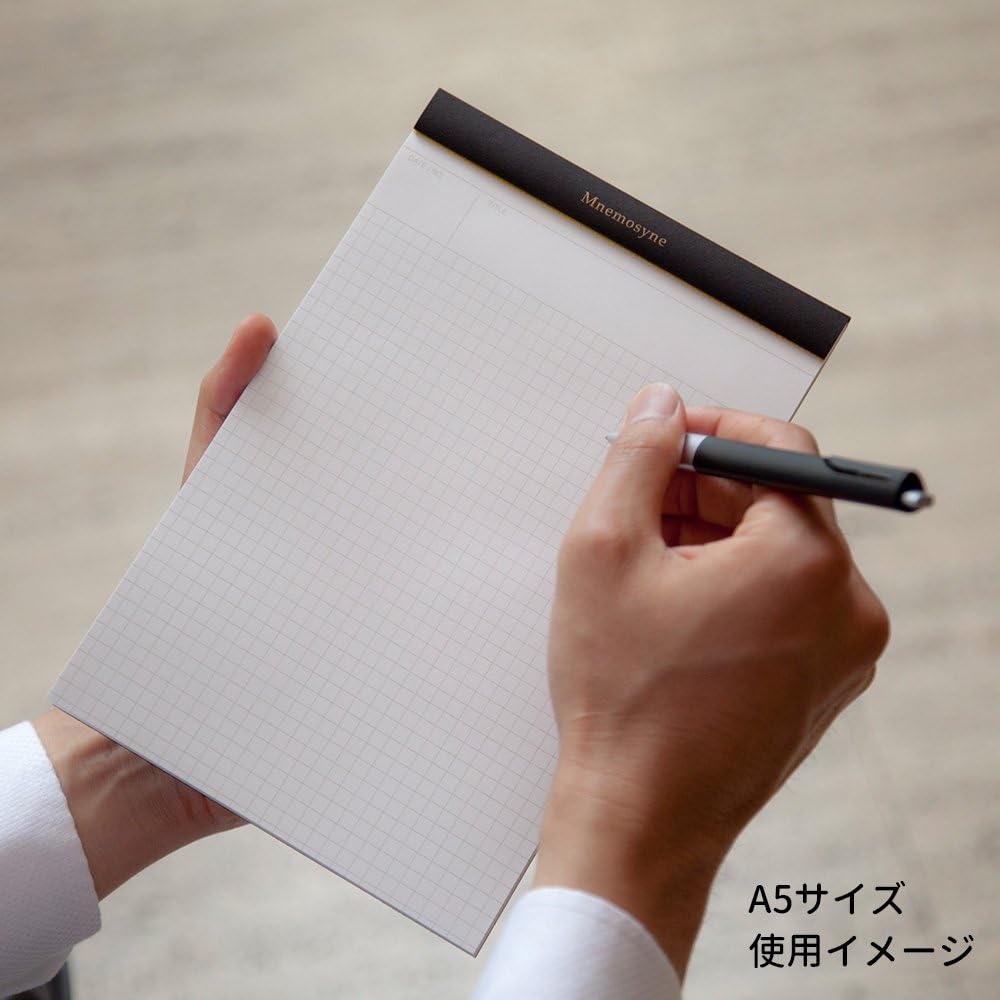 Maruman Mnemosyne Lined Notebook- Vertical A5, 5.83" x 8.27", 70 Sheets / 140 Pages, 7mm College Ruled With Center Line Journal, Perforated Pages & Wire-Bound to Lay Flat, Black, Made in Japan - Colors B