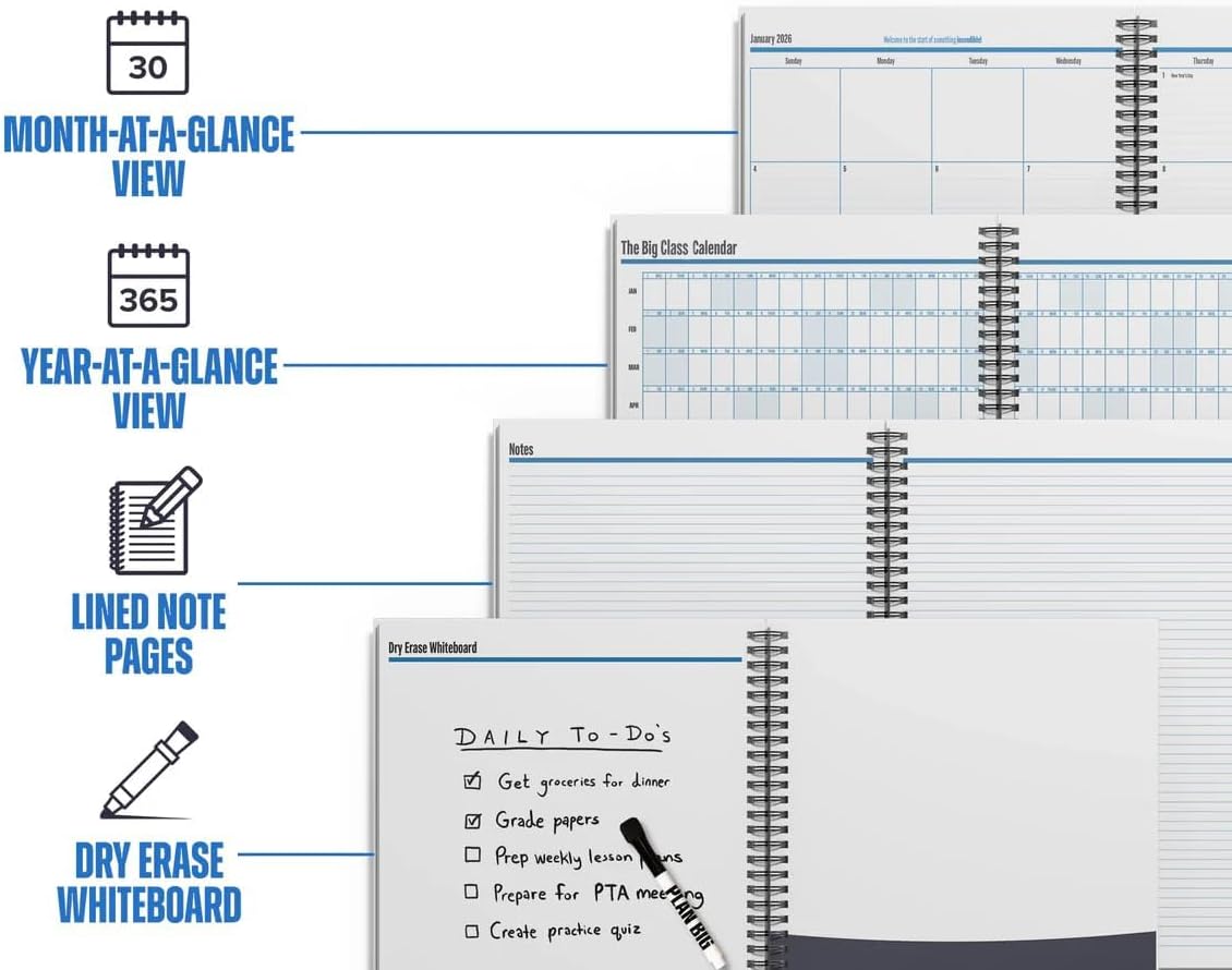 Academic Year Monthly Planner 2026–2027 – Mobile Desktop Calendar – Dry Erase Whiteboard – Fold-Out Design – Marker & Labels Included – 11x14" Expands to 22x14" – Navy Blue