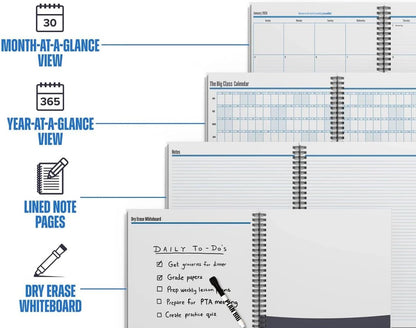 Academic Year Monthly Planner 2026–2027 – Mobile Desktop Calendar – Dry Erase Whiteboard – Fold-Out Design – Marker & Labels Included – 11x14" Expands to 22x14" – Navy Blue