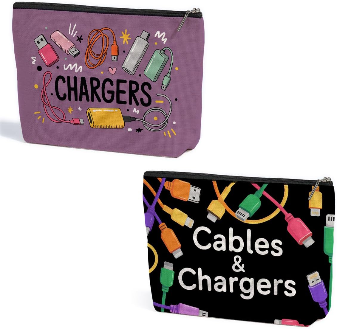 ZHAMEN 2 Pcs Cables Chargers Makeup Bag, Organizer Portable Pouch Purse Travel Essentials Organizer Cosmetic Bags for Women, Roomy Travel Makeup Toiletries Accessories, Birthday Gifts for Women
