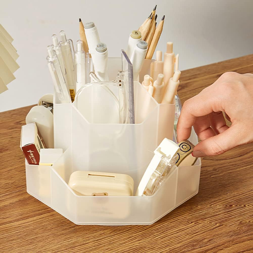 Rotating Art Supply Storage Organizer,Pencil Holder with 9 Compartment, Pen Storage Organizer, for Kids Art Desk, Homeschool Supplies, Home Office Desktop Organizer(White)