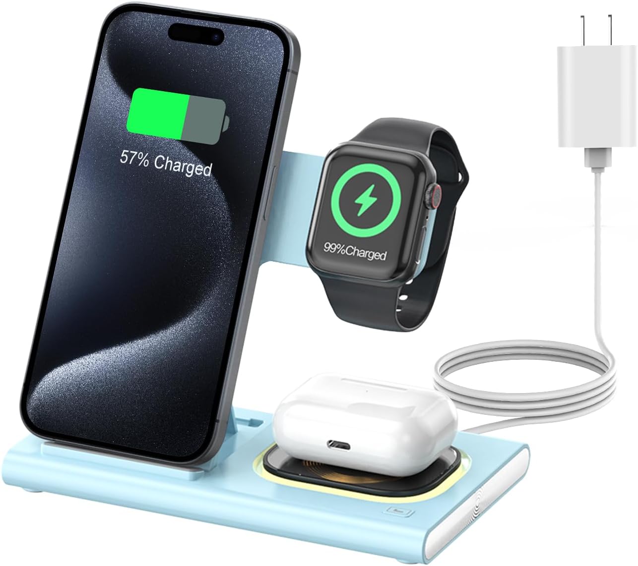 3 in 1 Foldable Charging Station for Apple Products,Wireless Charger for iPhone 17 16 15 14 13 12 Pro Max,Travel Dock Adapter&Light for iWatch Series 11 10 9 Ultra 3/2 SE 3/2,for AirPods 4 3 2 Pro 3/2