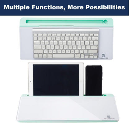 TSJ OFFICE Small Desktop Whiteboard -Glass Dry Erase Board Computer Keyboard Stand White Board Surface Pad with Drawer, Desk Organizers with Accessories for Office, Home, School Supplies - White