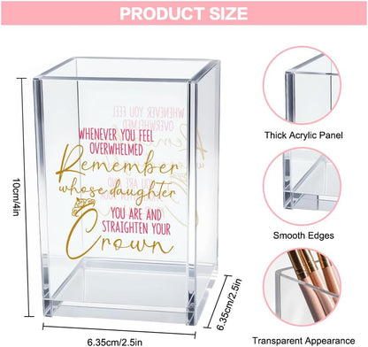 Never Let Anyone Dull Your Sparkle Acrylic Makeup Brush Organizer Holder, Girl Power Desk Acrylic Brushes Storage, Inspirational Quote Gifts for Women Friend Sister Make Up Artist Makeup Lover