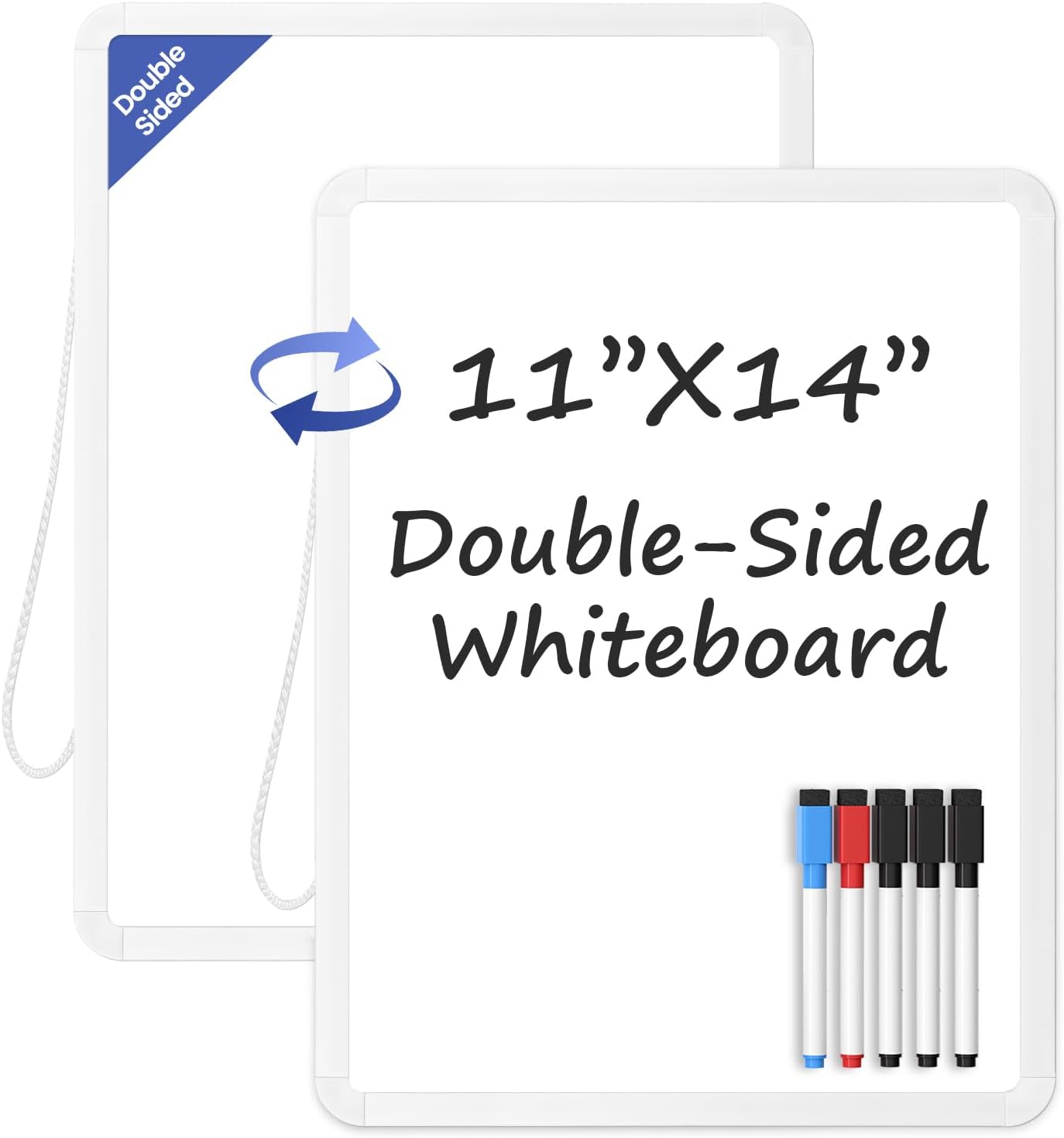 Small Dry Erase Board for Wall, 16" x 12" Double-Sided Hanging Whiteboard, Magnetic White Board with 4 Markers, 4 Magnets and 3 Mini Sticky Notes, Portable Whiteboard for Kids, School, Home, Office