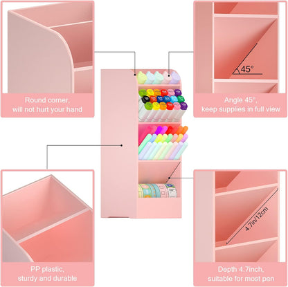 Asten Pen Holder, Pencil Holder for Desk, Pen Organizer for Office, School, Desktop, Large Capacity Pen Storage Organizer with 5 Compartment for Pens, Markers, Makeup Brush, Cosmetics (Clear, 3 Pack)