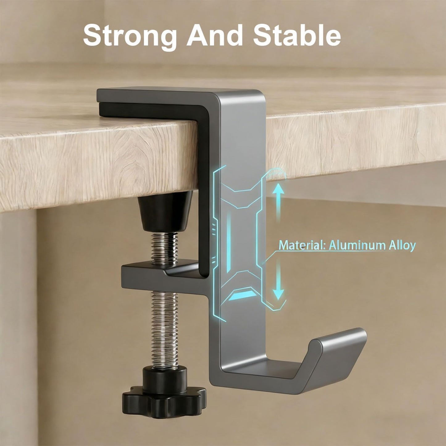JAKO Headphone Stand - Aluminum Alloy Headphone Holder, Under Headset Stand for Desk Fit for PC Gaming Headset Hanger Hook Suitable for Office, Computer, Student Class Desk, Handmade Creator Table