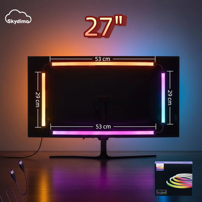 RGB Monitor Backlight with Screen Sync for 32 Inch Screens, Dual USB Powered LED Ambient Lighting Kit, Music Rhythm & Dynamic Modes, Immersive Bias Lighting for Home Office Gaming (4 Sides - 32 inch)