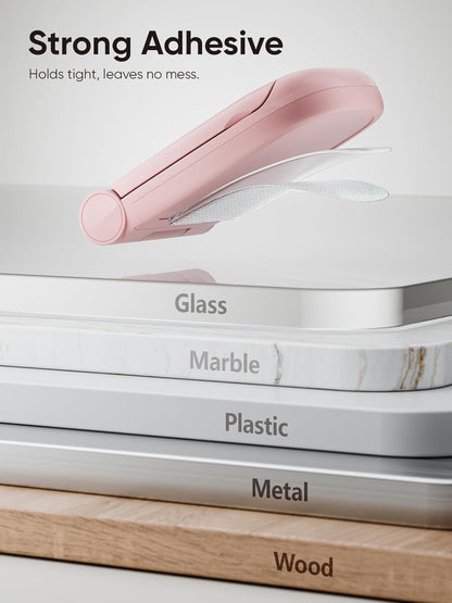 MAMUVIMO Headphone Stand, Headset Stand Foldable ＆ Sticky, Headphone Holder Hook Mount with Non-Slip Silicone, Adhesive Earphone Desk Hanger Clip Space-Saving for Airpods Max, All Earphones- Pink