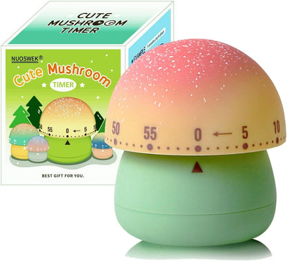 Mechanical Kitchen Timer, Cute Mushroom Timer for Kids, Wind Up 60 Minute Manual Countdown Timer for Classroom, Home, Study and Cooking (Grey Base)