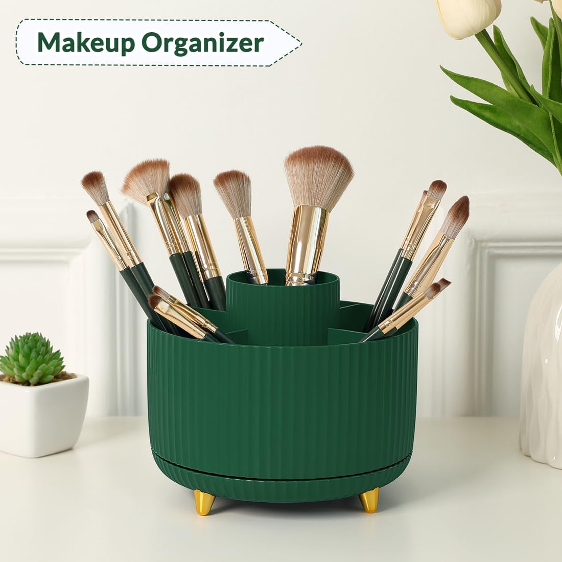 SKYDUE 360 Rotating Plastic Desk Pen Organizer with 5 Slots, Dual-Purpose Art Supply Pencil Cup for Office, School, Home