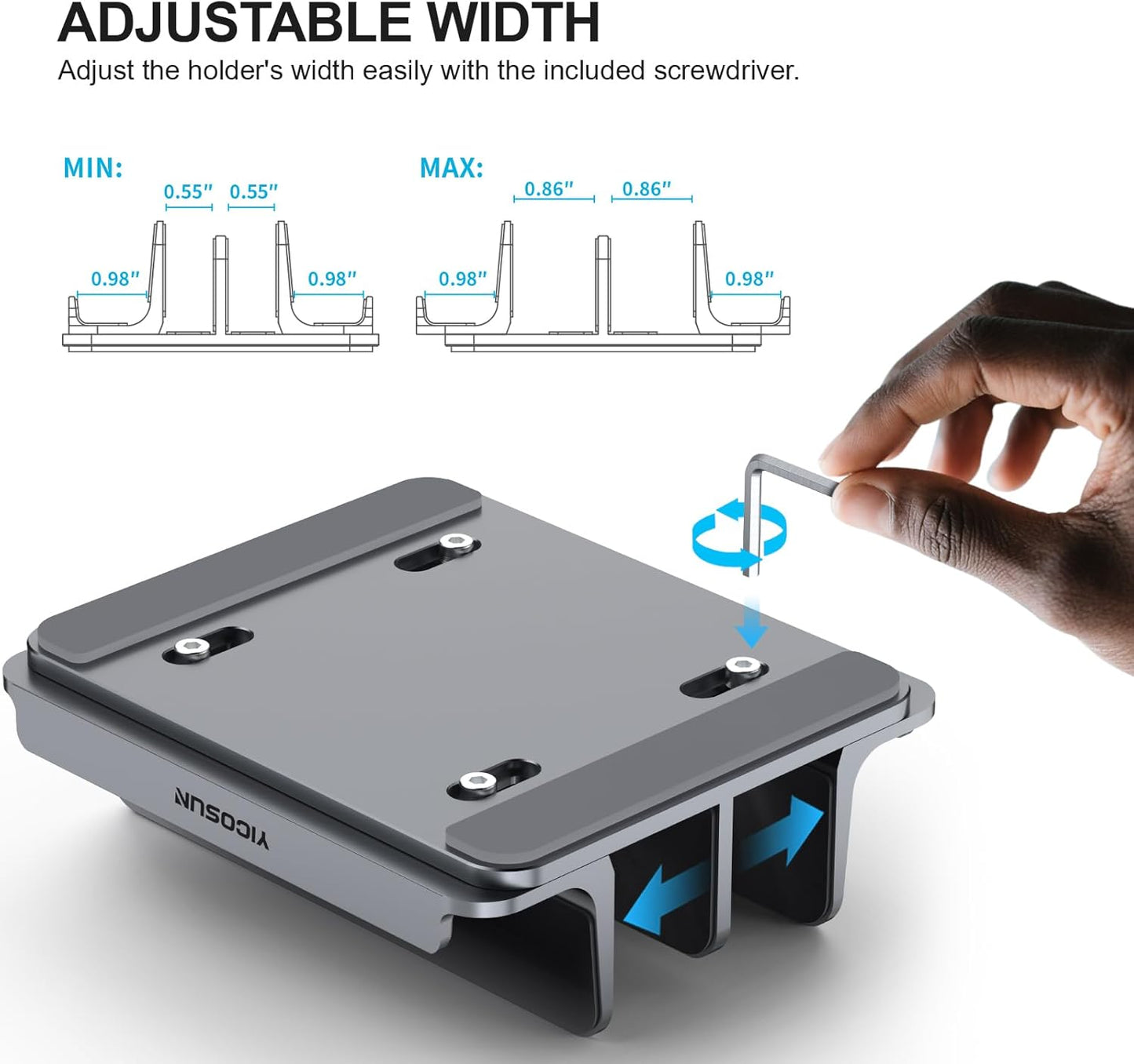 YICOSUN Dual-Slot Aluminum Vertical Laptop Stand for Desk - Adjustable Width Dock for MacBook, Surface, Samsung, HP, Dell up to 17.3 inches - Space-Saving & Protective Design - Gray