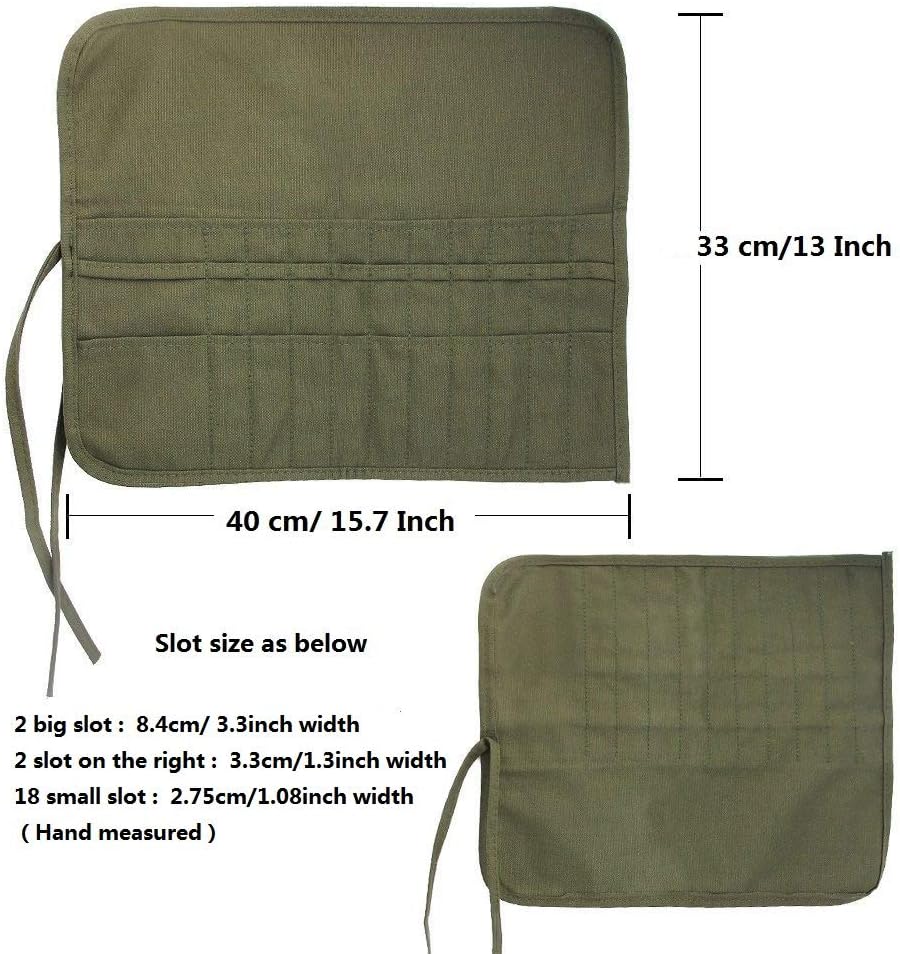 22 Slots Paint Brush Storage for Acrylic Oil Watercolor Brush Roll up Case Army Green Canvas Paint Brush Holder (13 * 15.7IN)