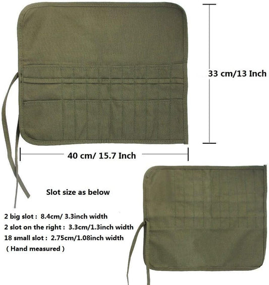 22 Slots Paint Brush Storage for Acrylic Oil Watercolor Brush Roll up Case Army Green Canvas Paint Brush Holder (13 * 15.7IN)