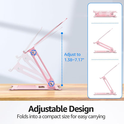 Urmust Aluminum Laptop Stand, Portable Laptop Riser, Adjustable Laptop Stand for Desk Foldable, Ergonomic Computer Notebook Holder for MacBook Air Pro HP, Office Desk Accessories (10-15.6'')- Black