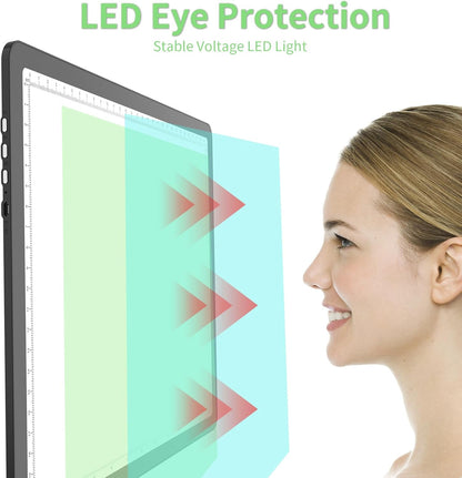 KOBAIBAN A3 Magnetic Light Pad with Bag, Rechargeable Diamond Art Light Board with Side Physical Buttons, 3 Color Light Modes Super Bright Light Table Light Box for Tracing, Drawing, Sketching (White)