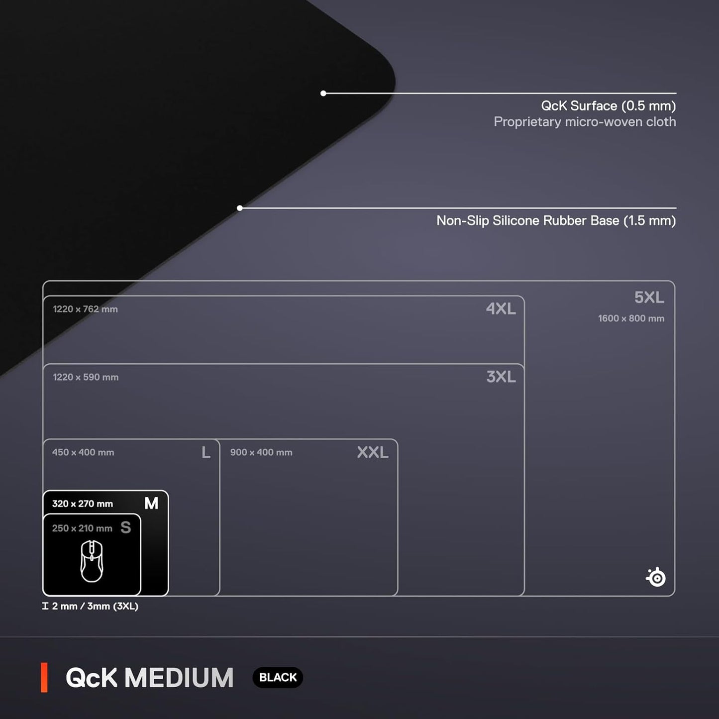 SteelSeries QcK Gaming Mouse Pad - XXL Cloth - Peak Tracking and Stability - Esports Mousepad - Never-Slip - Full Desk Coverage