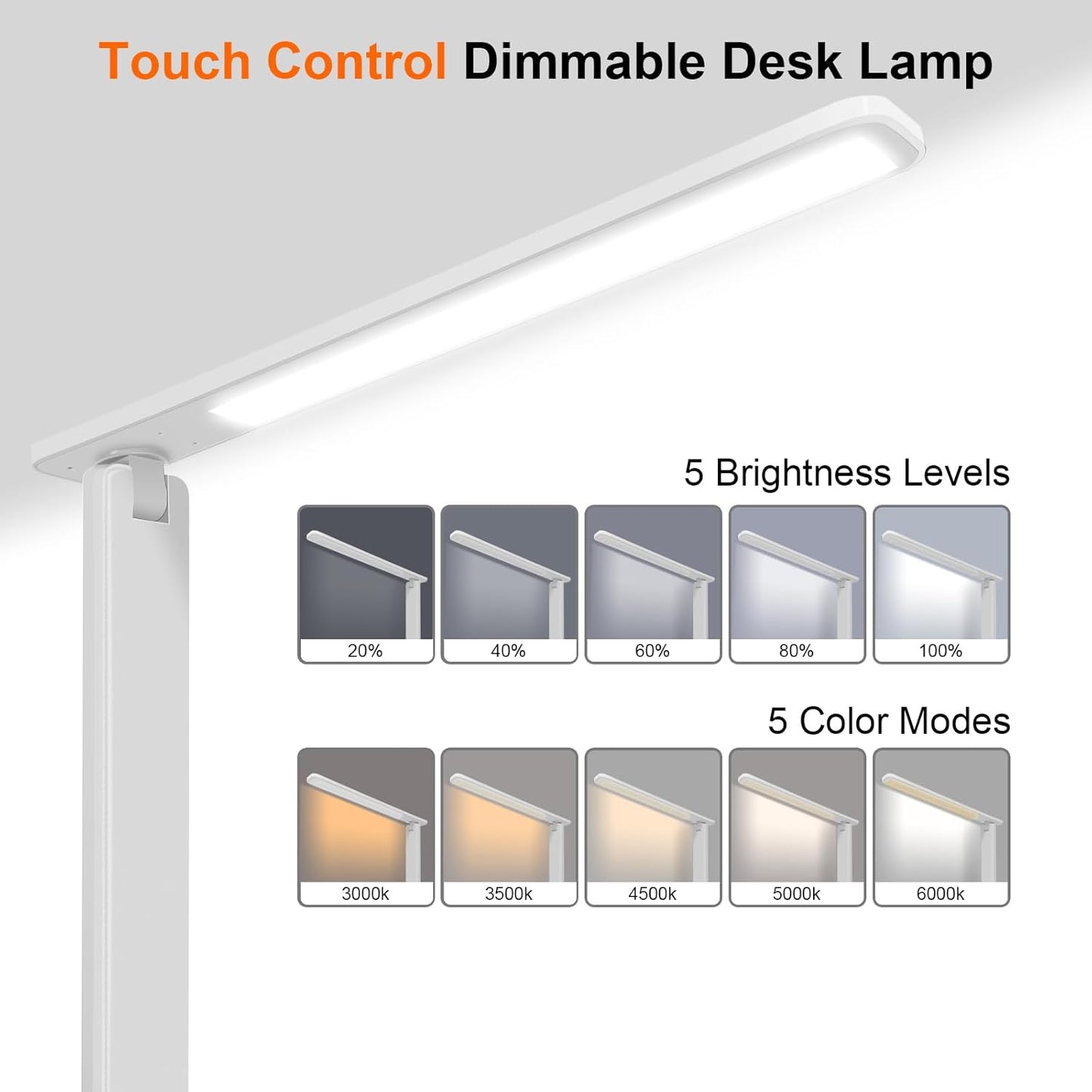 shinelife LED Desk Lamp for Office Home, Bright Desk Light with USB Charging Port, Adjustable Dimmable Desk Lamps 5 Modes 5 Brightness, Touch Study Lamp for Nail, Craft, Puzzle, Sewing, Study, Black