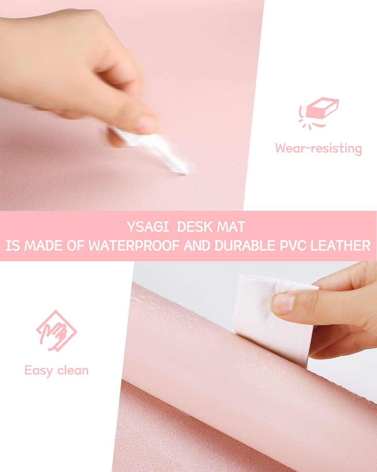 YSAGi Non-Slip Leather Desk Pad, Waterproof Laptop Computer Desk Keyboard Mat, Table Protector Blotter Mat, Large Mouse Pad for Office/Work/Home/Decor(Black, 31.5" x 15.7")