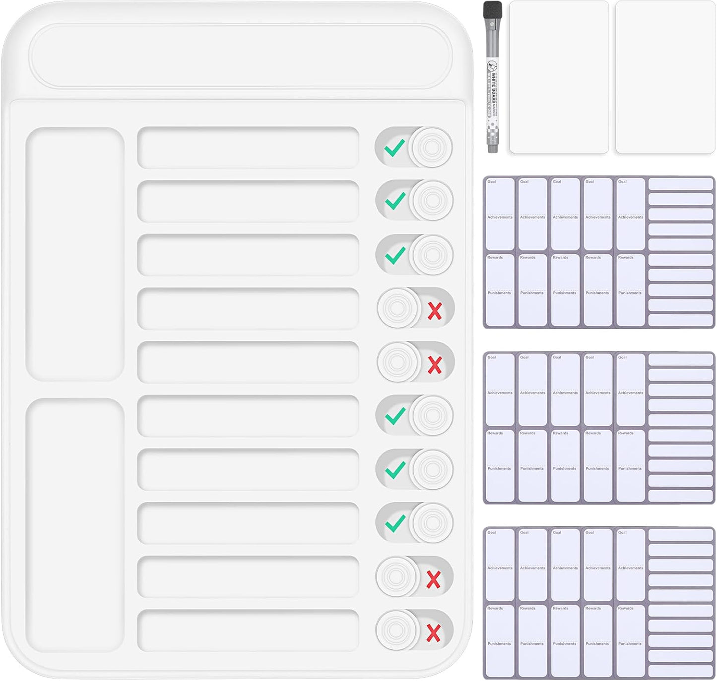 2Pcs Chore Chart for Kids to Do List Checklist Board Detachable Message Slider Schedule Planning Boards with 30Pcs Blank Checklist 4Pcs Cardstock for Habit Tracker or Daily and Weekly Planner