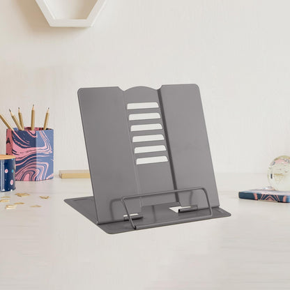 MSDADA Small Desk Book Stand Metal Reading Rest Book Holder Adjustable Cookbook Documents Holder Portable Sturdy Bookstands for Recipes Textbooks Tablet Music Books(Black)