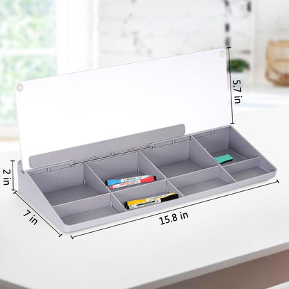 DOLLAR BOSS Glass Desk Whiteboard Calendar Small Dry Erase Board Desktop White Board with Storage Drawer Computer Keyboard Stand Desk Organizer, Colorful Weekly Calendar, Black
