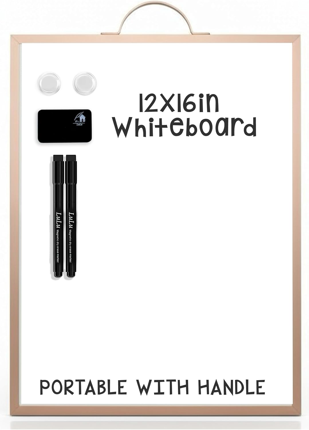 Magnetic Dry Erase Board 12x16 with Foldable Stand, Portable Gold Desktop Whiteboard for Home, Office, School & Kitchen, Includes Weekly & Monthly Magnetic Planner Sheets