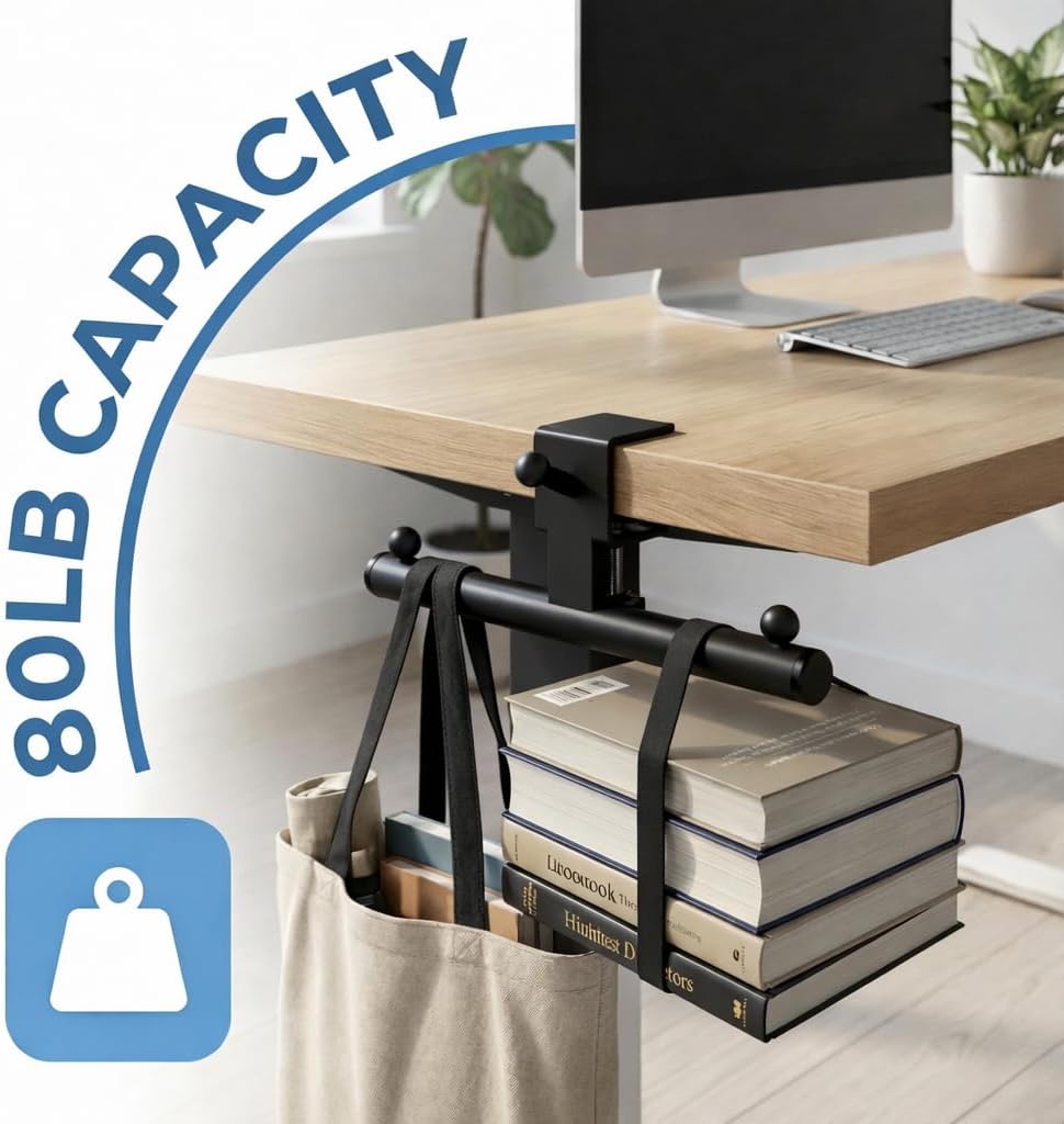 Heavy-Duty Backpack Hanger for Desk & Table, Adjustable Desk Hook for Bag with 80lb Capacity, T-Shape Backpack Holder & Purse Hook for Table, Clip-On Desk Bag Hook for Office Classroom Home