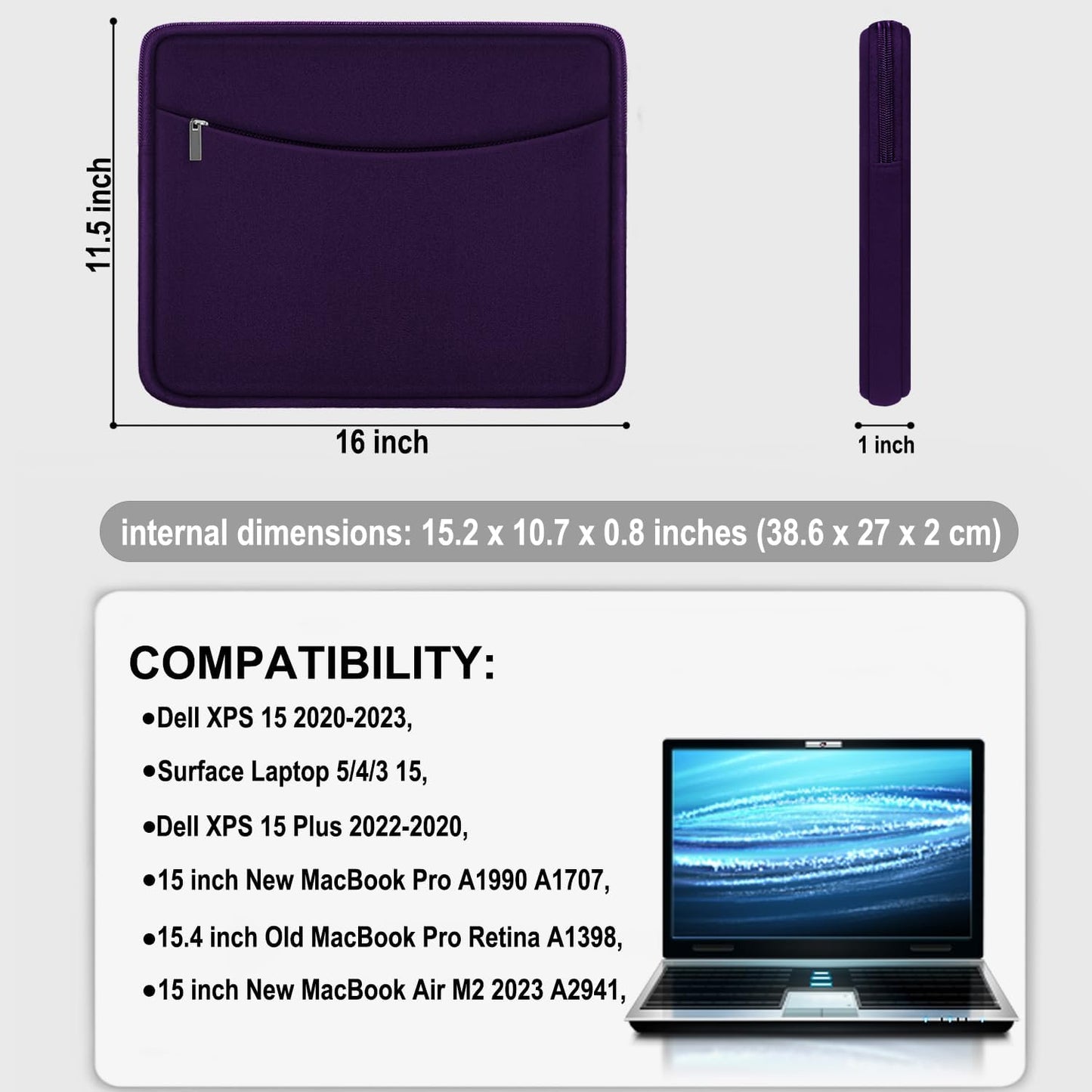 Laptop Sleeve Case 14 inch, Shockproof Protective Laptop Cover Briefcase Carrying Computer Bag with Accessory Pocket Portable Computer Sleeve for 14" MacBook, HP, Dell, Lenovo, Acer, Black