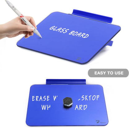 TOWON Small Glass Dry Erase Board, Desk White Board with Standing, Mini Whiteboard Easel Pad Set, Stenography Artifact for Office, Home and School Supplies, 8x6 Inches, Black