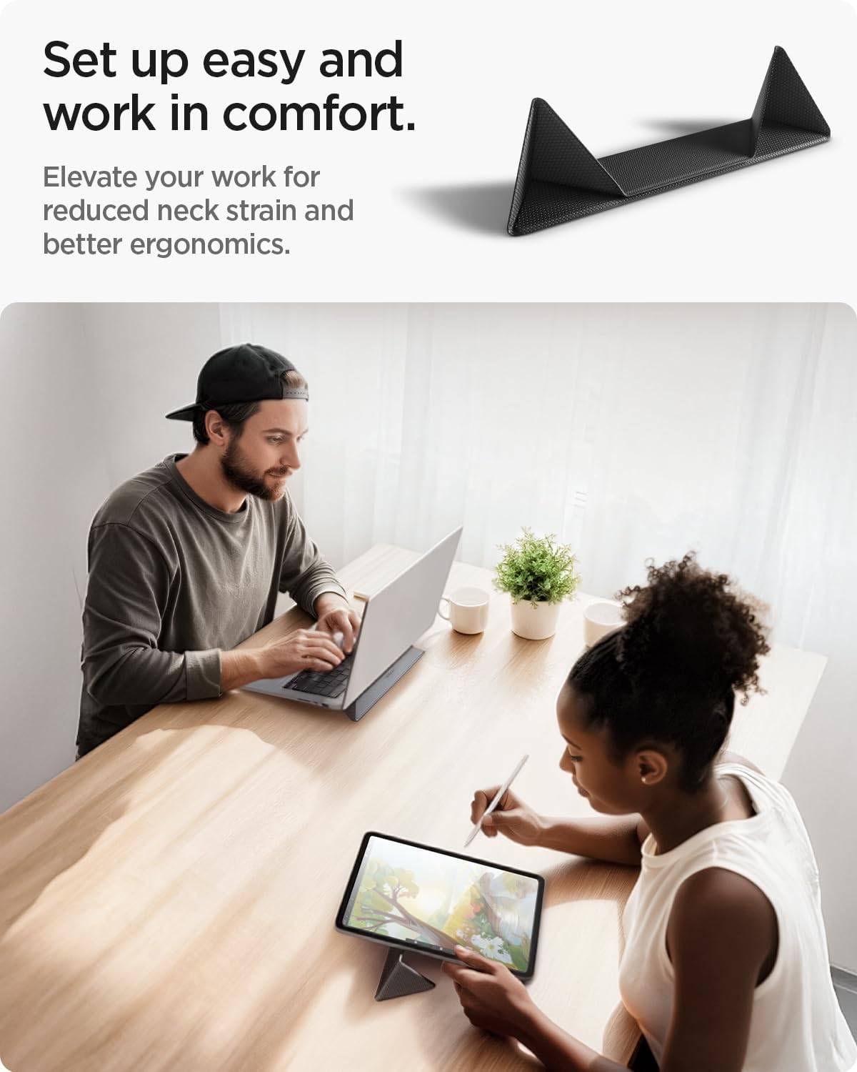 Spigen Slim Fold Portable Laptop Stand Keyboard Riser Foldable Ergonomic Angle Lift Anti-Slip Compatible with MacBook Neo, MacBook Air, MacBook Pro 11"-16" and iPad/Air/Pro and More - Black (LD201-S4)