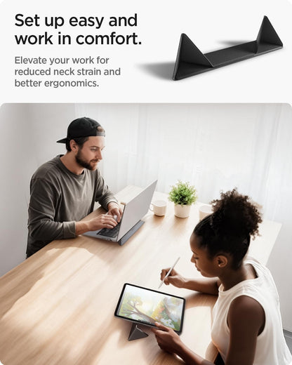 Spigen Slim Fold Portable Laptop Stand Keyboard Riser Foldable Ergonomic Angle Lift Anti-Slip Compatible with MacBook Neo, MacBook Air, MacBook Pro 11"-16" and iPad/Air/Pro and More - Black (LD201-S4)