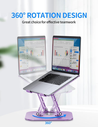 AOEVI Adjustable Computer Stand with 360 Rotating Base, Ergonimic Foldable Laptop Riser for Desk Compatible with MacBook Pro/Air Notebook up to 16 Inches, Silver