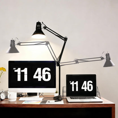 Desk Lamp With Clamp for Home Office, Eye-Caring Clip on Light with Adjustable Extra Tall Metal Swing Arm, High Intensity Clamp Lamp w/LED Bulb, Architect Task Table Lamps for Study, Workbench-B/5000k