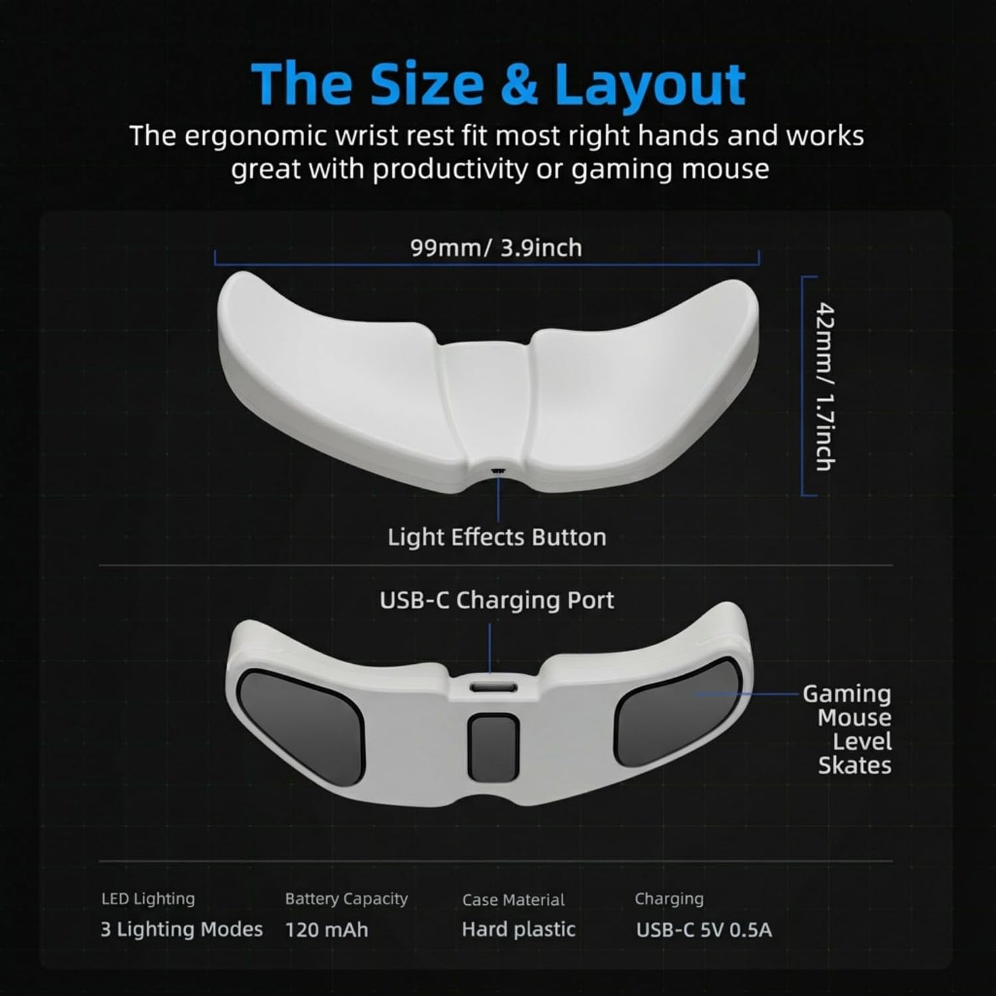 HornsX1 Right-Handed Ergonomic Gliding Palm Rest for Mouse, Wrist Rest Pad, Reduce Wrist Pain, Anti-Fatigue, for Gaming/Office Work Casual Use - White, 1 PCS