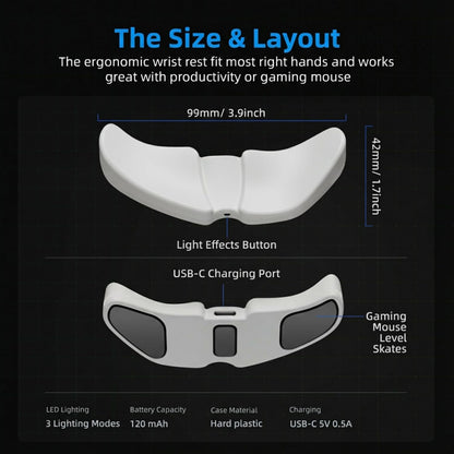 HornsX1 Right-Handed Ergonomic Gliding Palm Rest for Mouse, Wrist Rest Pad, Reduce Wrist Pain, Anti-Fatigue, for Gaming/Office Work Casual Use - White, 1 PCS