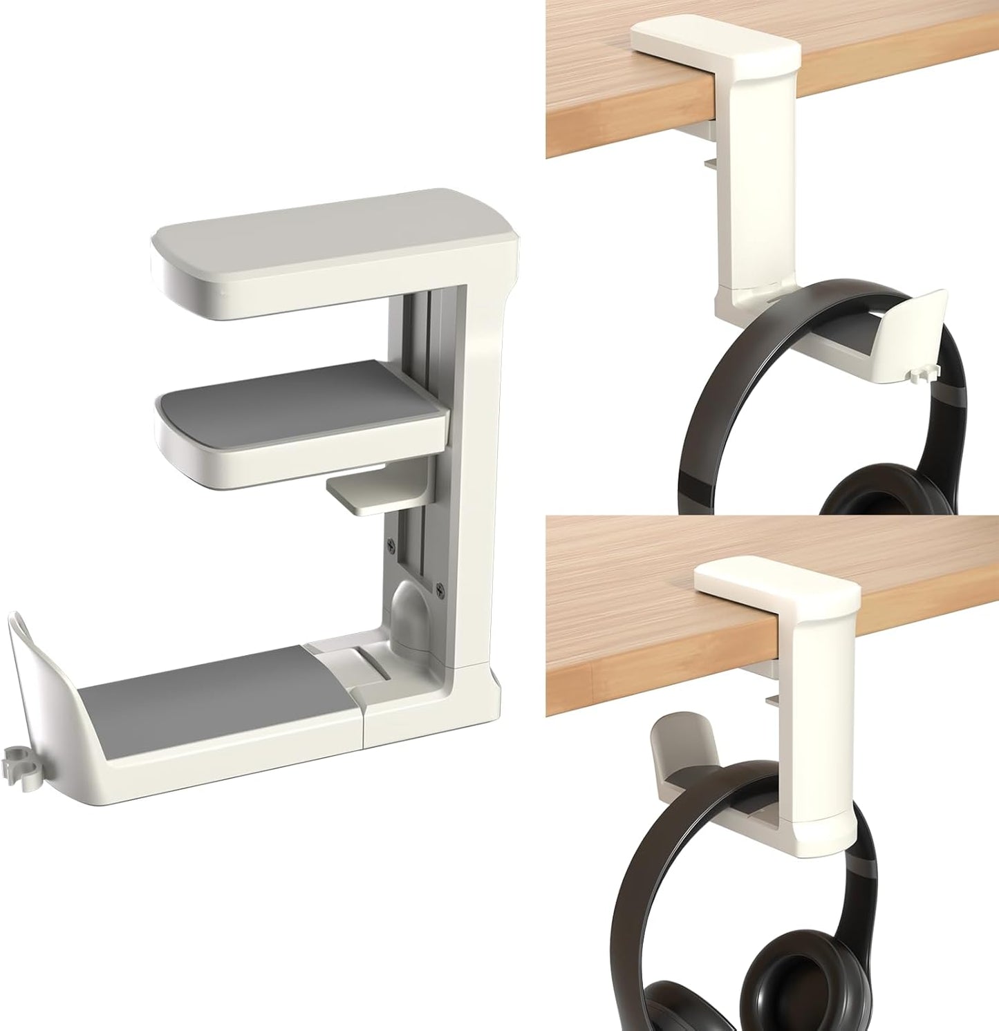 Headphone Hook - Adjustable Clamp-on Headphone Holder, Under Desk Gaming Headset Holder Mount Hook with Rotating Clamp (Black)