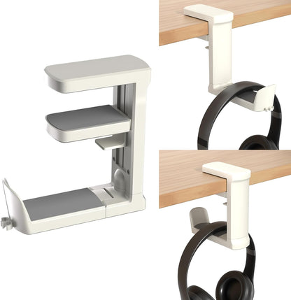 Headphone Hook - Adjustable Clamp-on Headphone Holder, Under Desk Gaming Headset Holder Mount Hook with Rotating Clamp (Black)