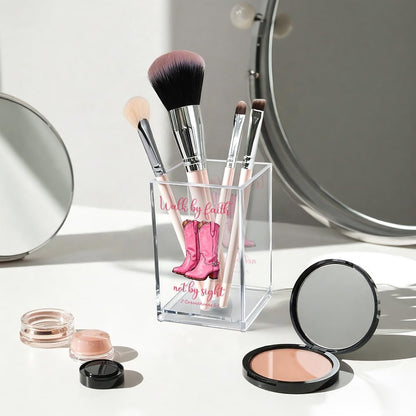 Never Let Anyone Dull Your Sparkle Acrylic Makeup Brush Organizer Holder, Girl Power Desk Acrylic Brushes Storage, Inspirational Quote Gifts for Women Friend Sister Make Up Artist Makeup Lover