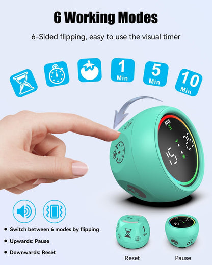 Pomodoro Timer Cube, Productivity Timer for Kids with 1, 5, 10 Min Preset Countdown, Stopwatch and Custom Countdown, for ADHD, Study, Work, Fitness, Cooking (Purple)
