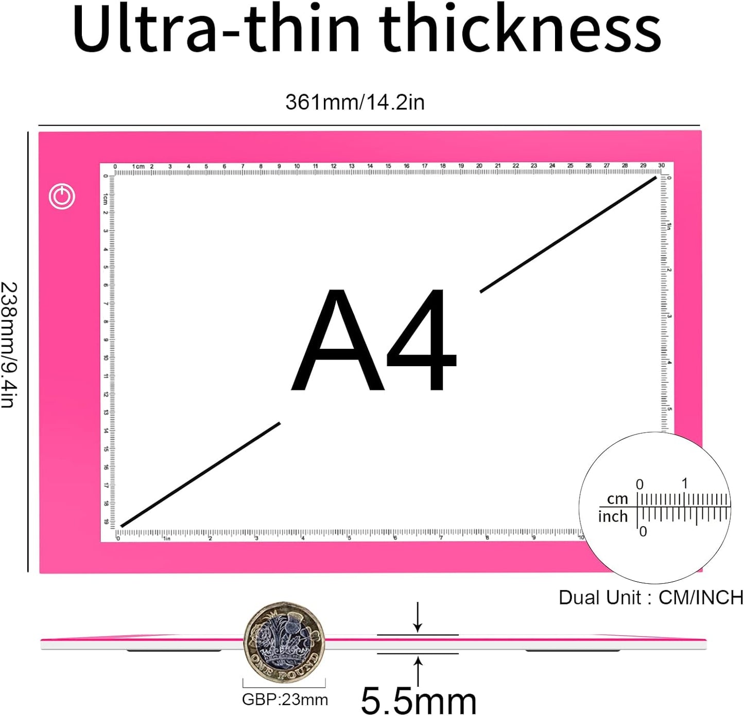 XIAOSTAR Light Box Drawing Pad, Tracing Board with Type-C Charge Cable and Brightness Adjustable for Artists, AnimationDrawing, Sketching, Animation, X-ray Viewing (A4-P-Pink-New)